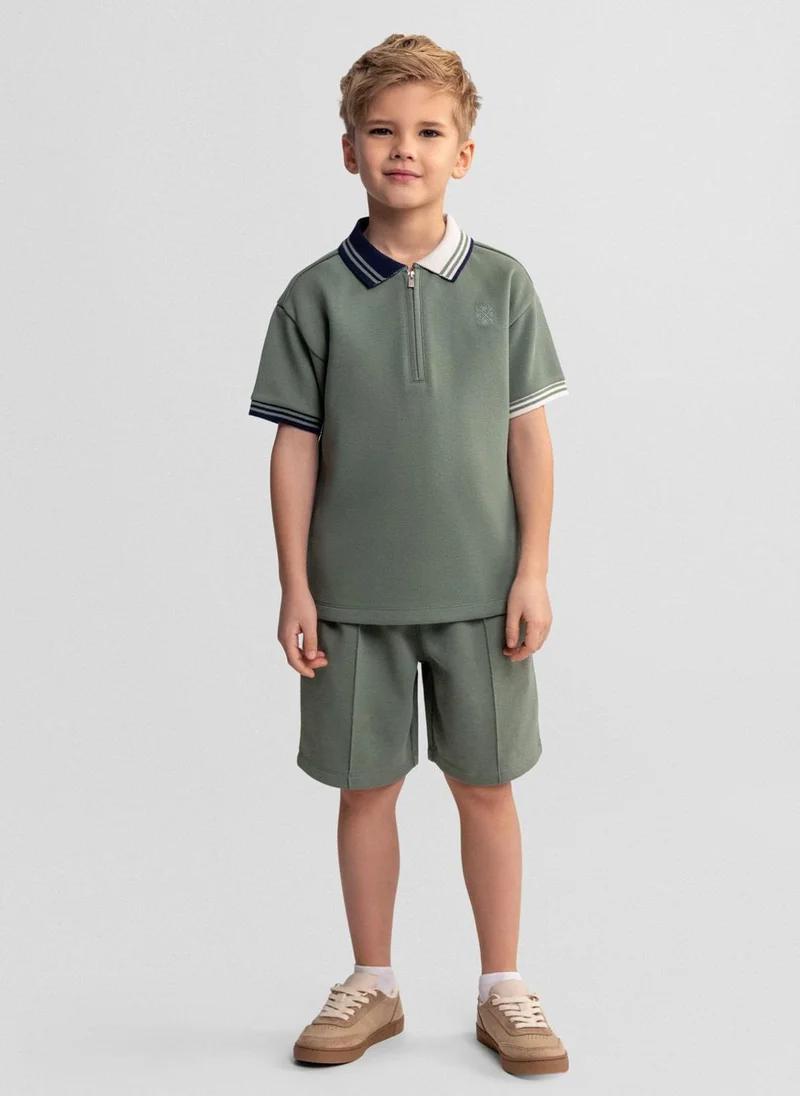 مينوتي Boys classic pique polo shirt and muted teal shorts set 3-15 years